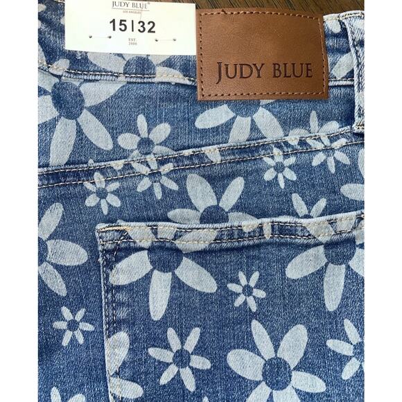 Judy Blue Floral Print Crop Wide Leg Jeans 15 32 Retro Hippie Flower SOLD OUT - Picture 7 of 9